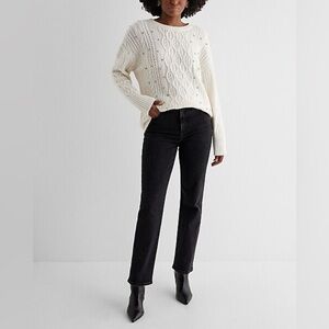 Express Embellished Cable Knit Tunic Sweater
